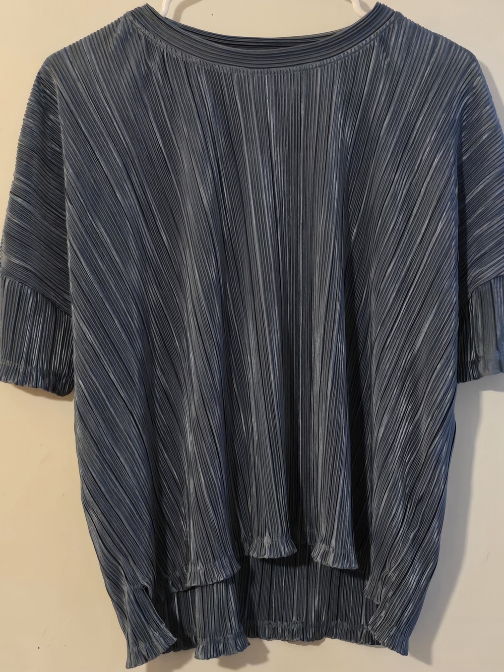 Andrew Marc Blue Pleated Short-Sleeve Tee